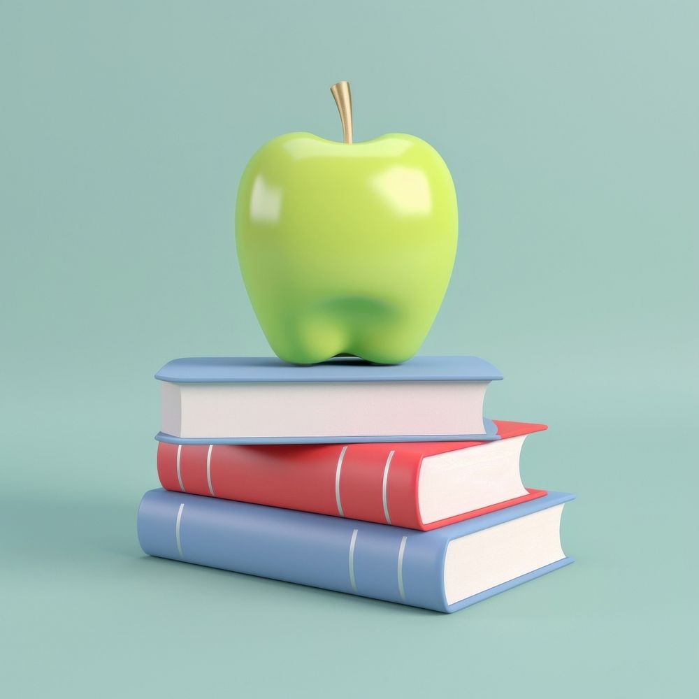 An apple on stack 2 books publication fruit plant.