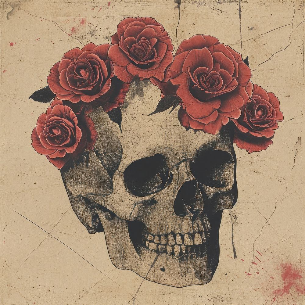 Skull adorn with roses painting pattern flower.