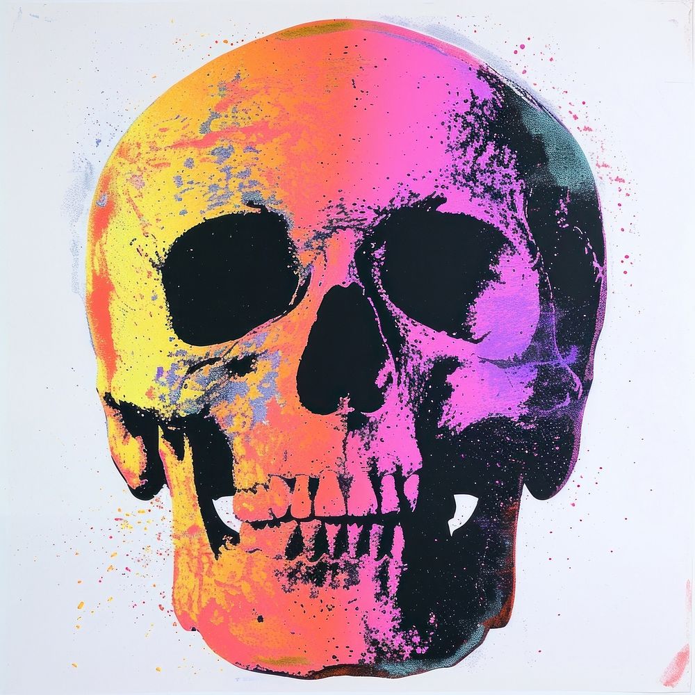A Pyschedelic Skull isolated on white background purple art creativity.