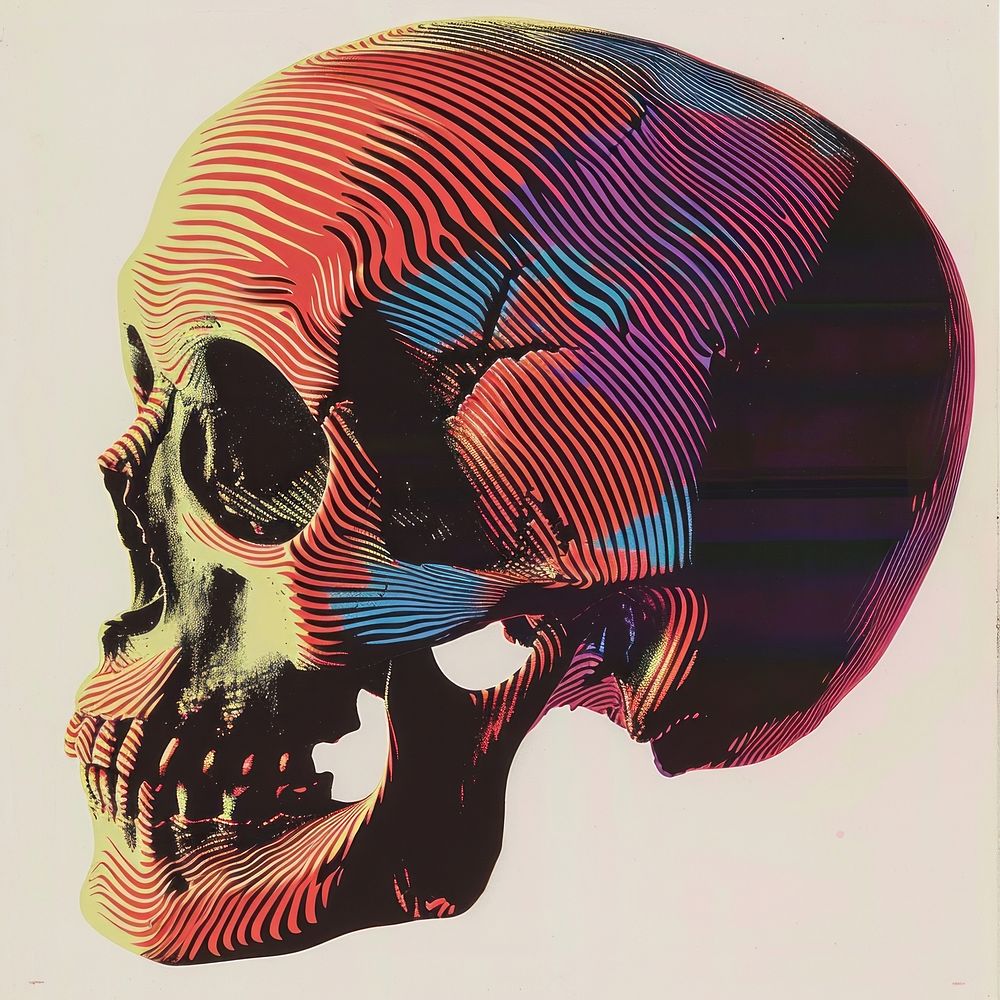A Pyschedelic vivid Skull pattern art creativity.