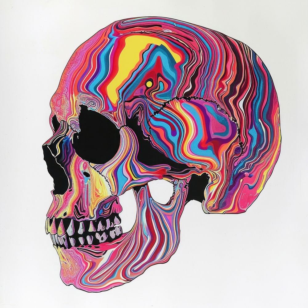 A Pyschedelic vivid Skull pattern purple art.