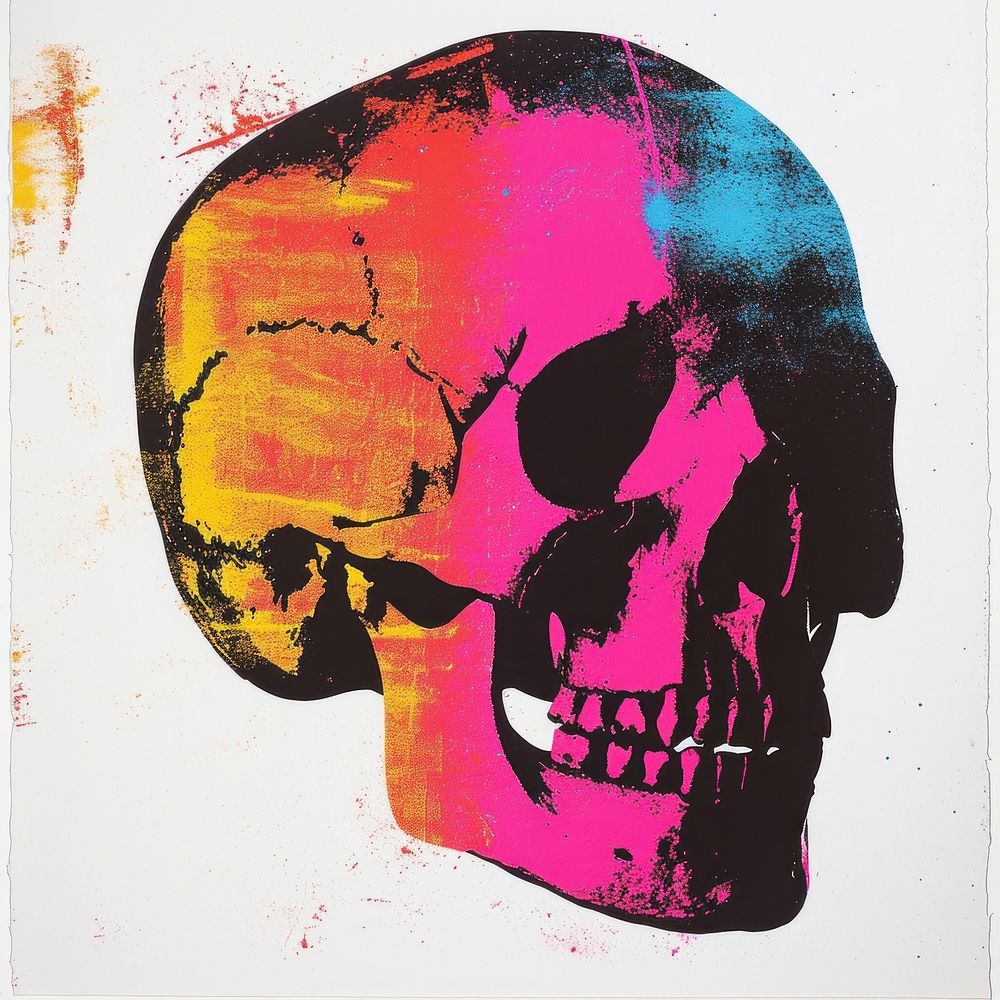 A Vibrant Pyschedelic Skull painting art representation.