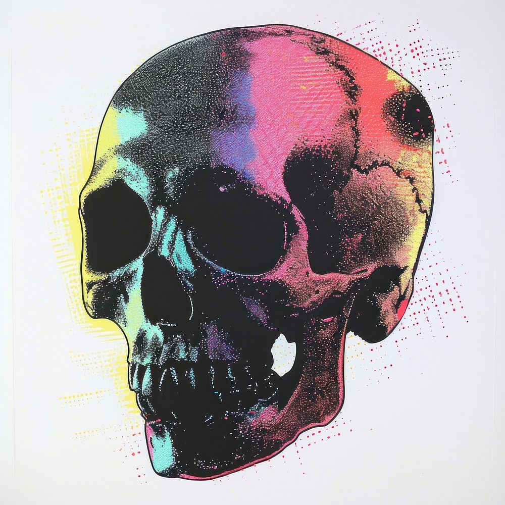 A Vibrant Pyschedelic Skull purple art creativity.