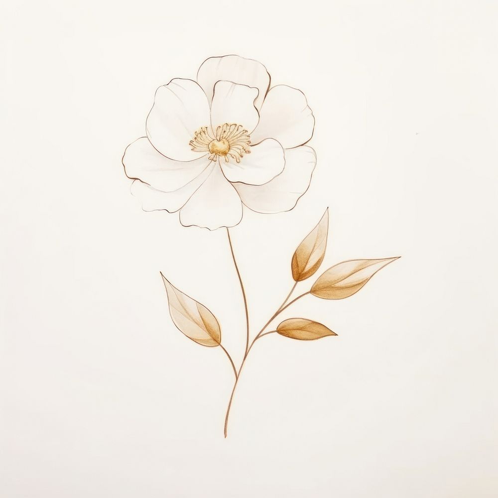 Watercolor flower with gold outline sketch line stroke pattern drawing petal.