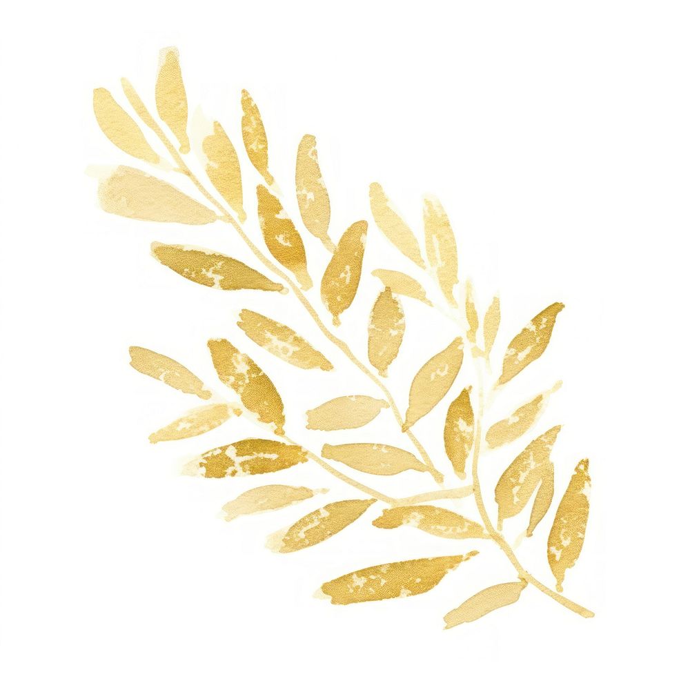Watercolor plant with thin gold glitter sketch line stroke pattern paper leaf.