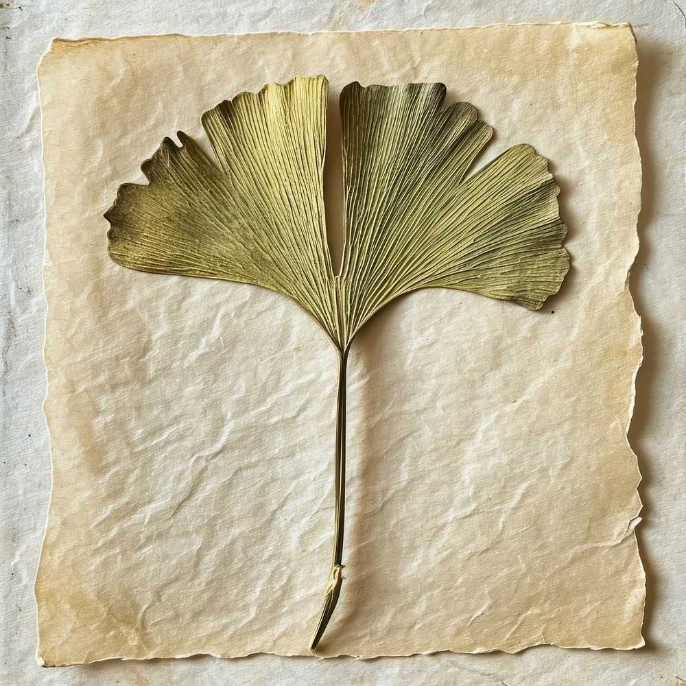 Dried green ginkgo leaf plant paper page.
