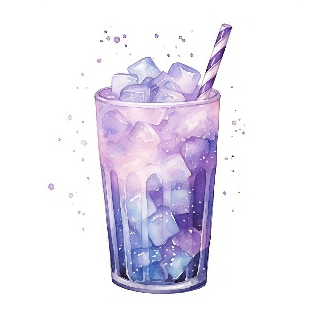 Mocktail in Watercolor style drink glass ice.