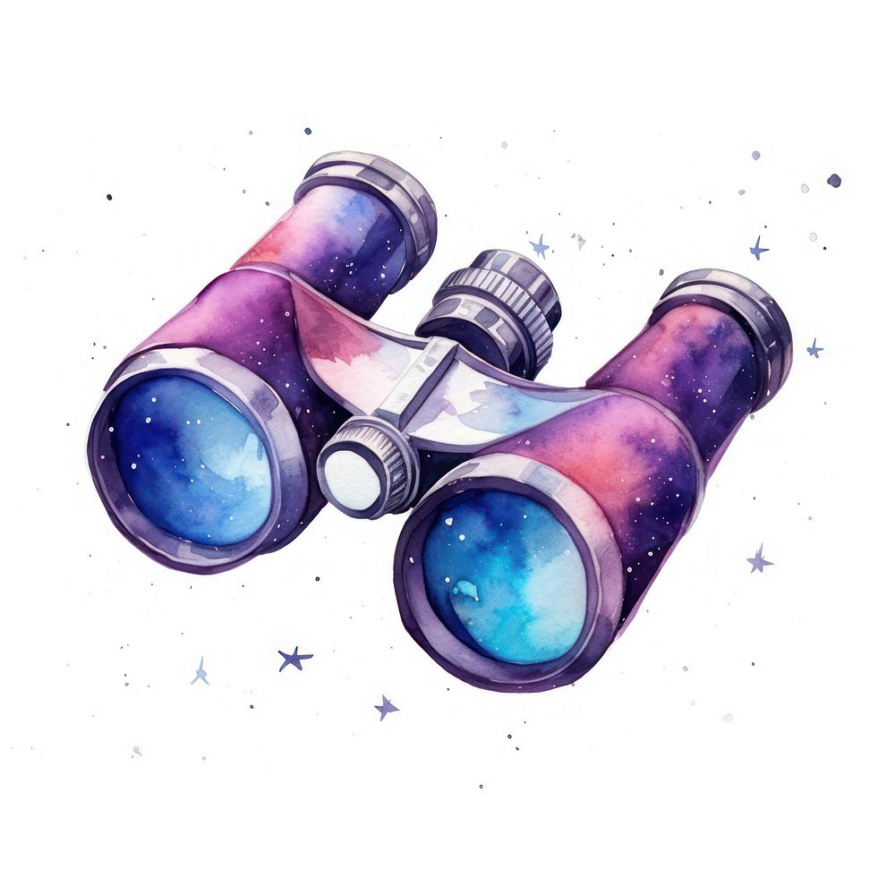 Binoculars in Watercolor style galaxy star white background.
