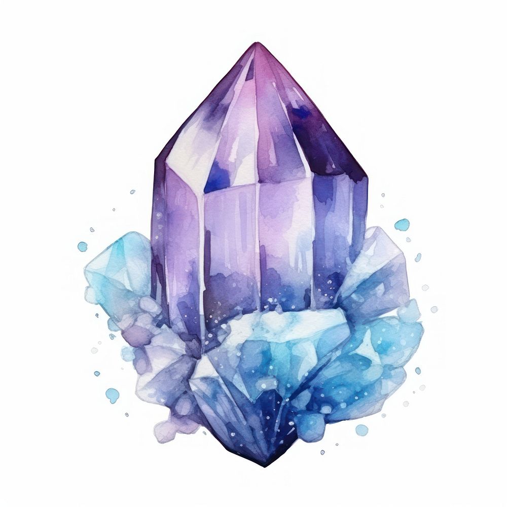 Crystal in Watercolor style gemstone amethyst mineral.