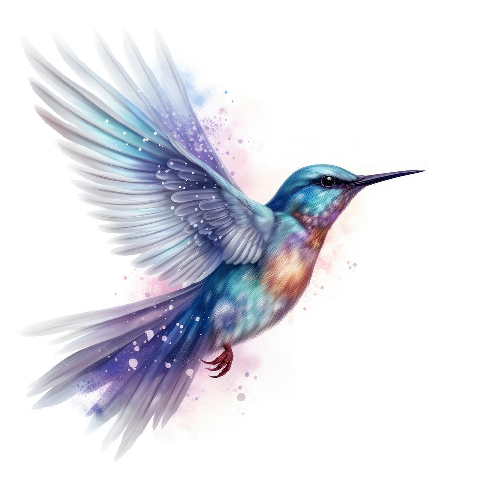 Flying bird in Watercolor style hummingbird animal white background.