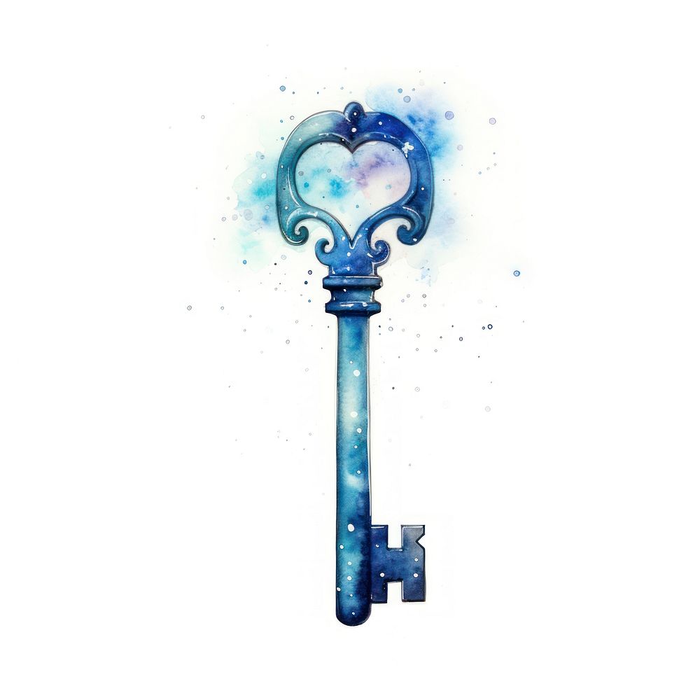 Key in Watercolor style white background protection security.