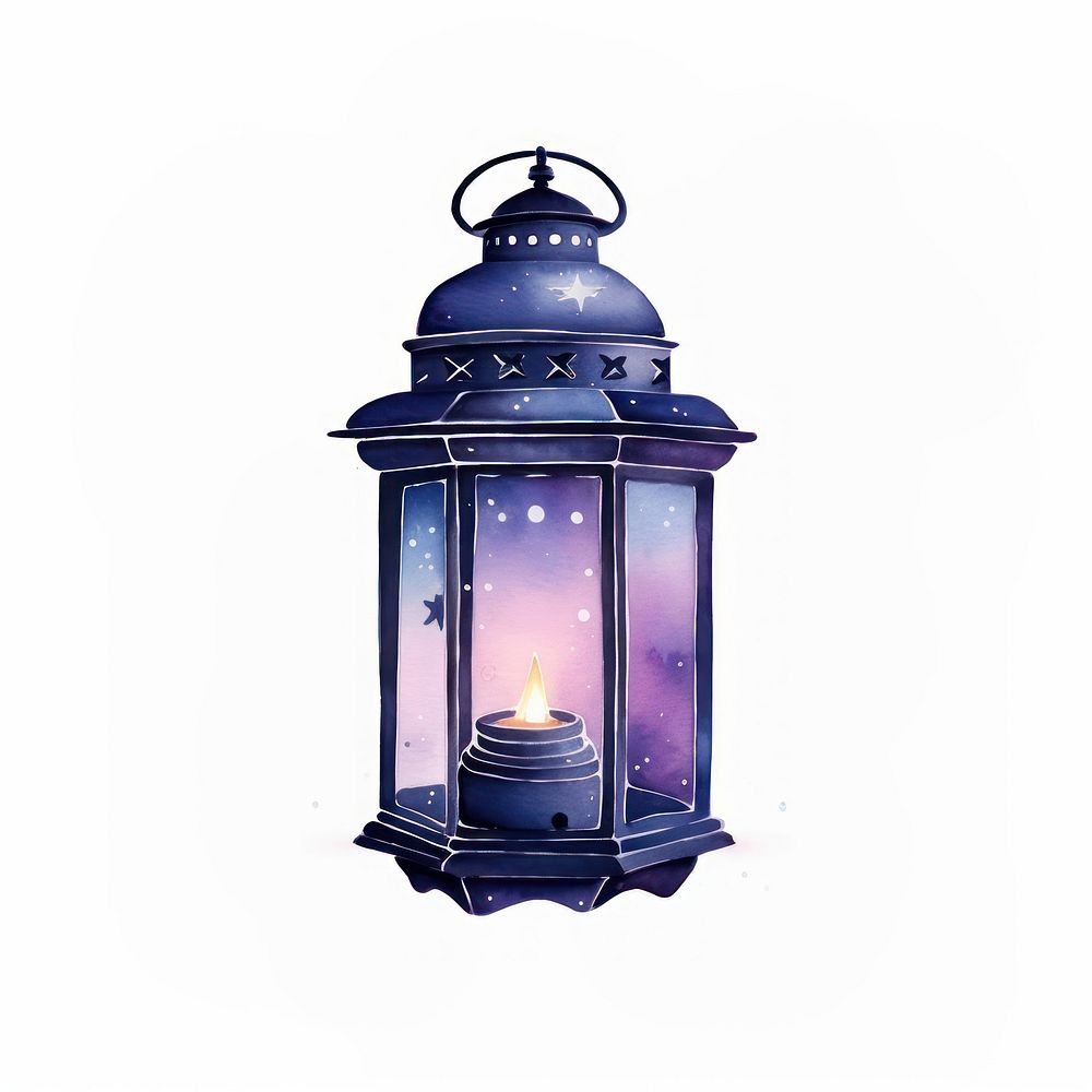 Lantern in Watercolor style lamp white background architecture.