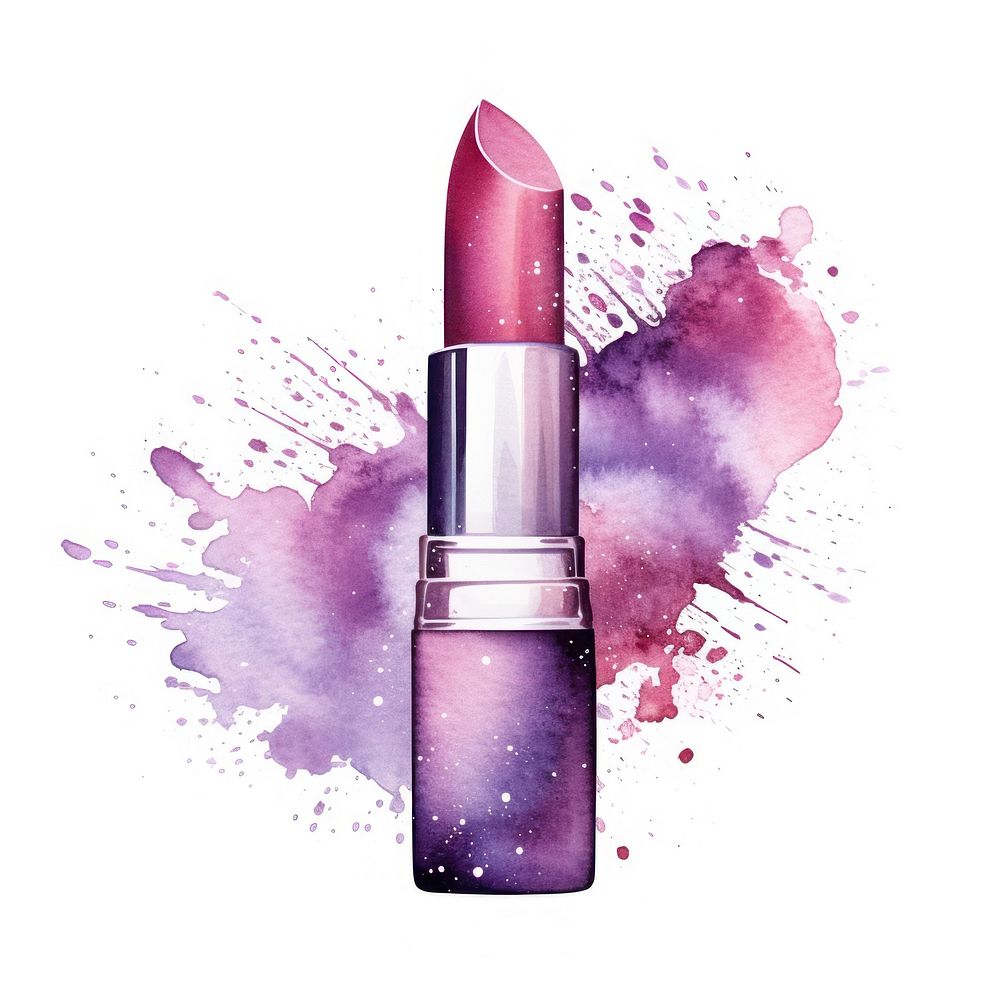 Lipstick in Watercolor style cosmetics white background container.