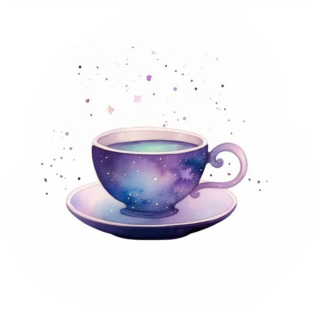 Tea in Watercolor style saucer coffee drink.