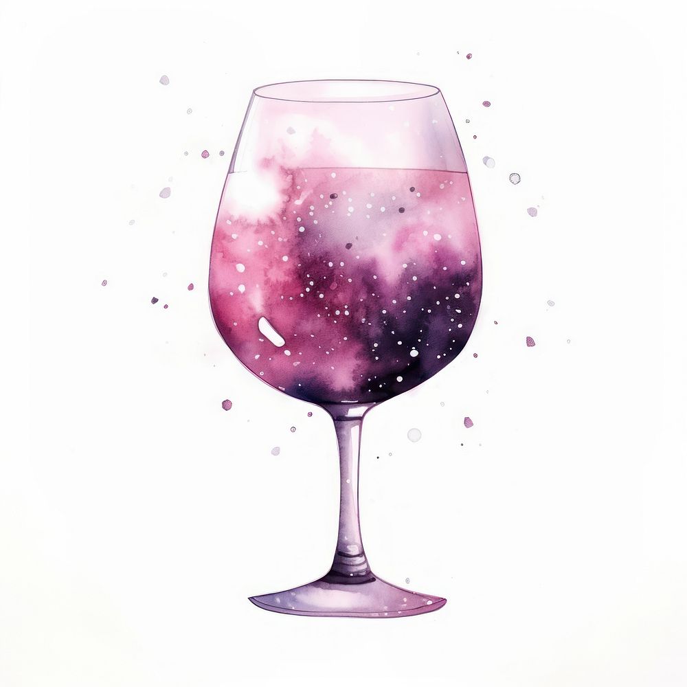 Wine in Watercolor style drink glass white background.