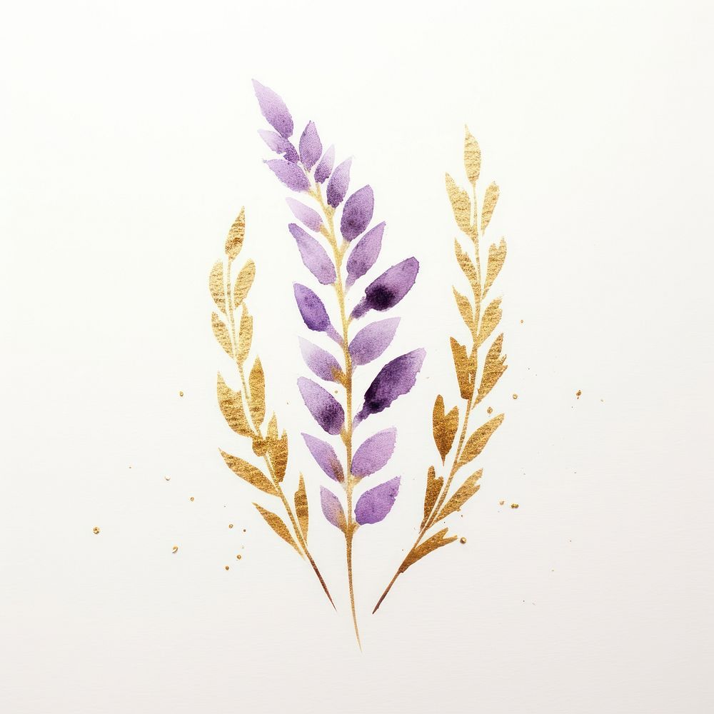 Golden glitter outline stroke with purple watercolor lavender flower plant astragalus.