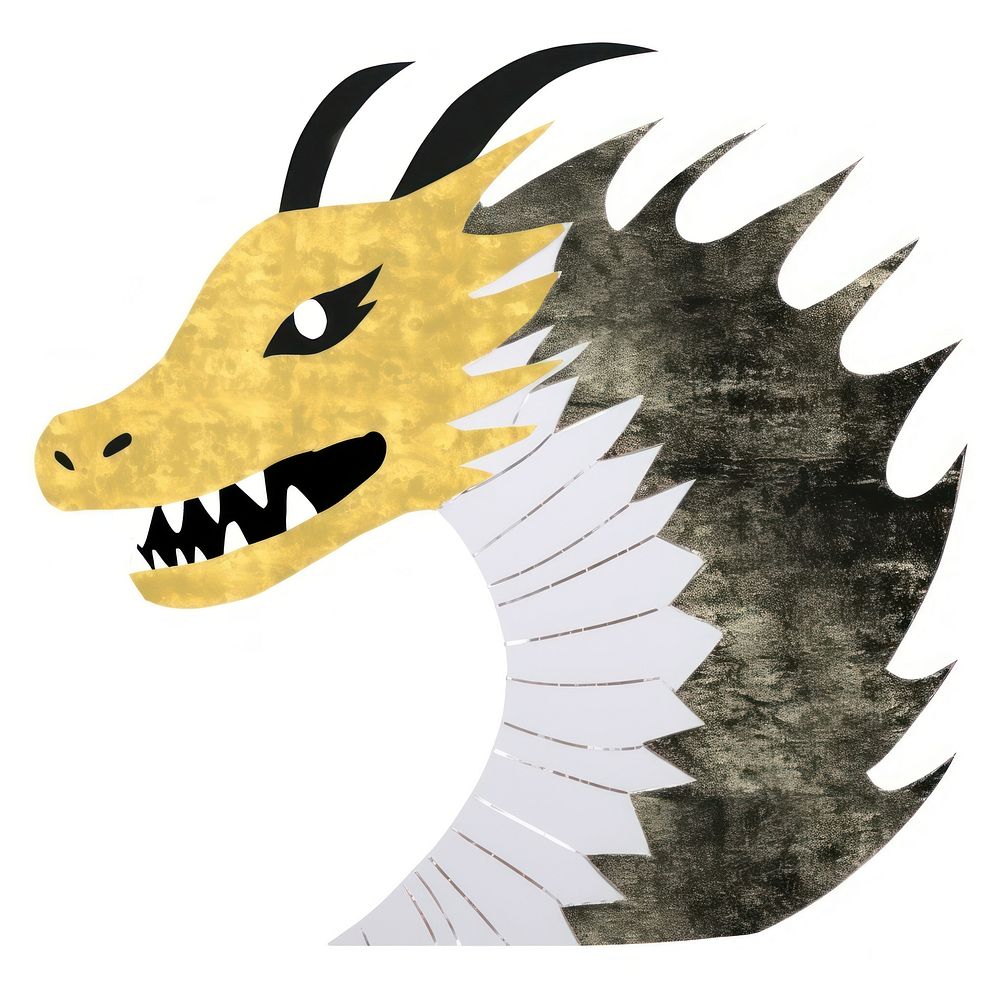 Dragon ripped paper animal white background representation.