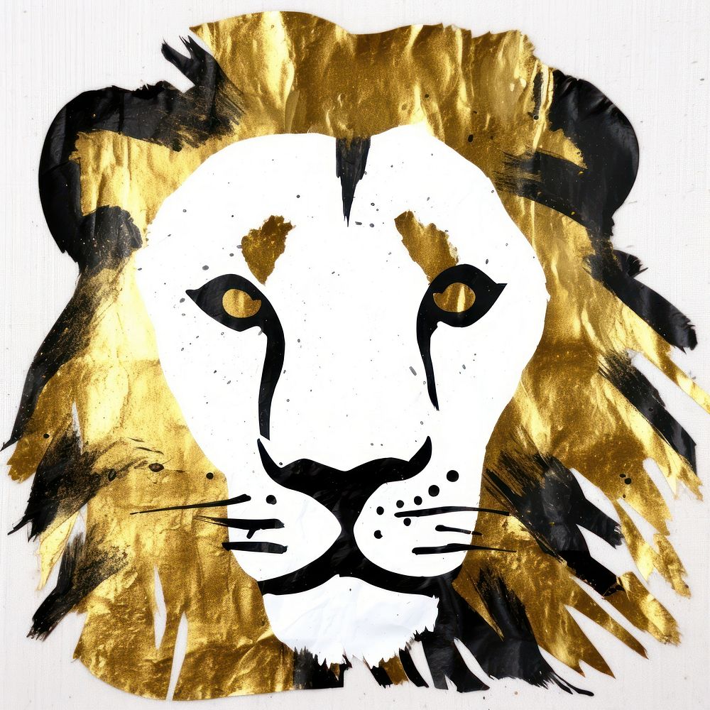 Lion ripped paper mammal gold art.