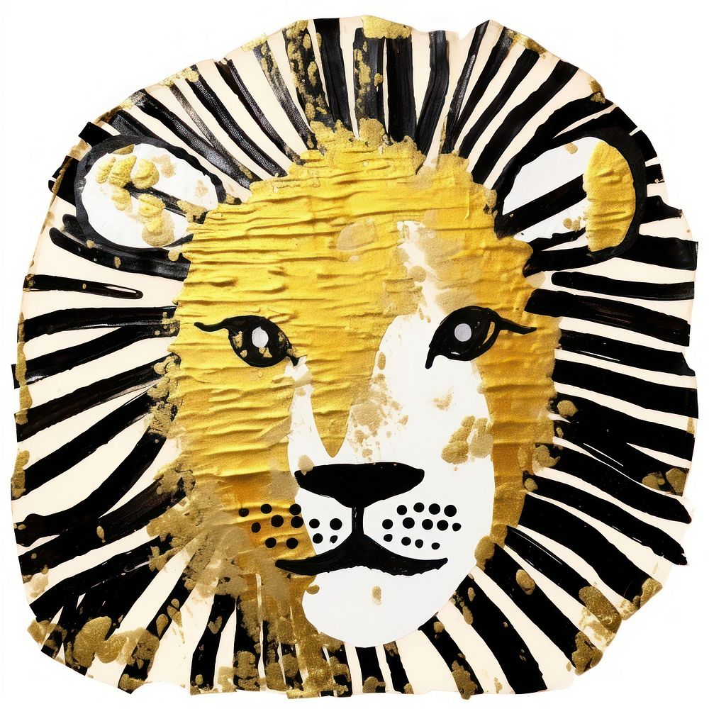 Lion ripped paper collage animal art.