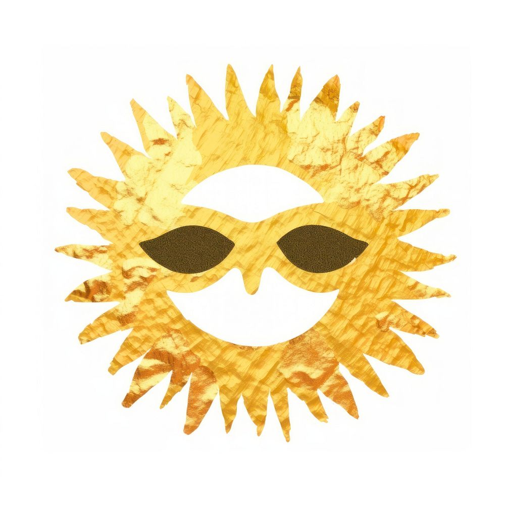 Sun shape clipart ripped paper gold mask white background.