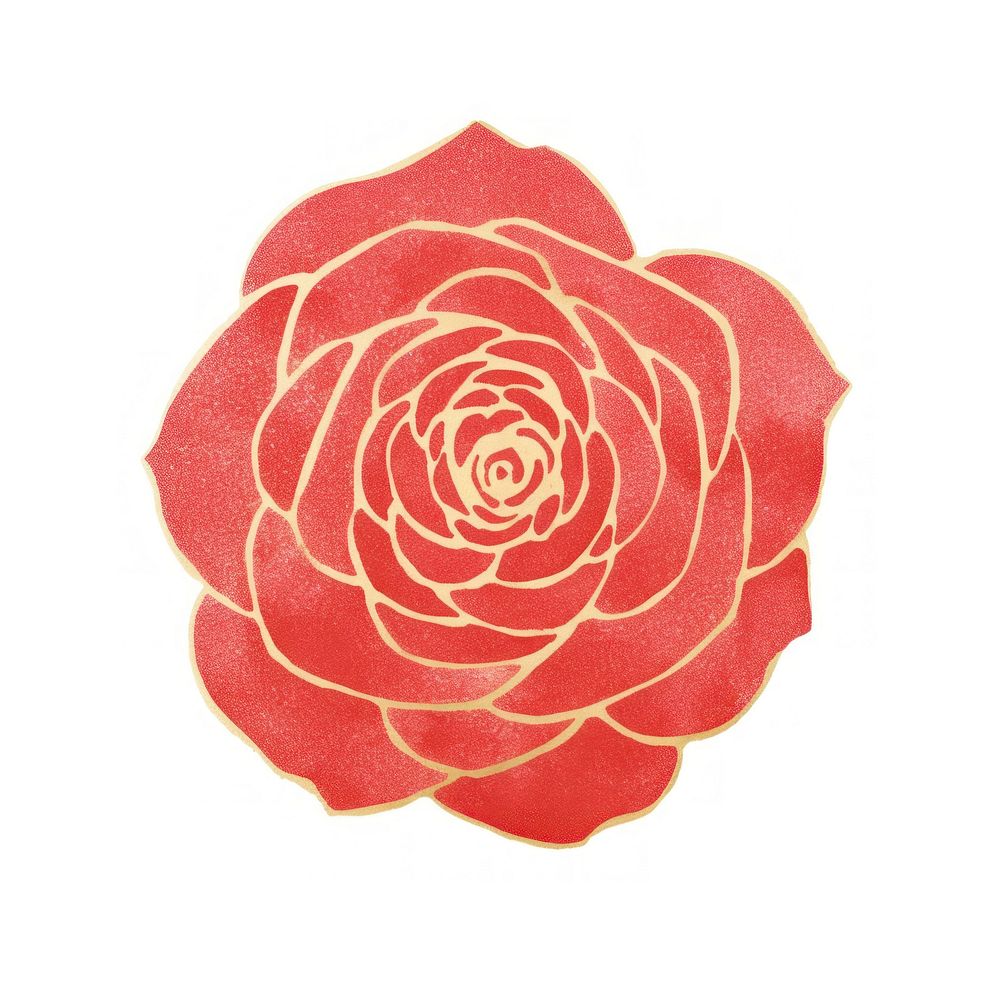 Red watercolor and golden glitter outline stroke rose flower petal plant.