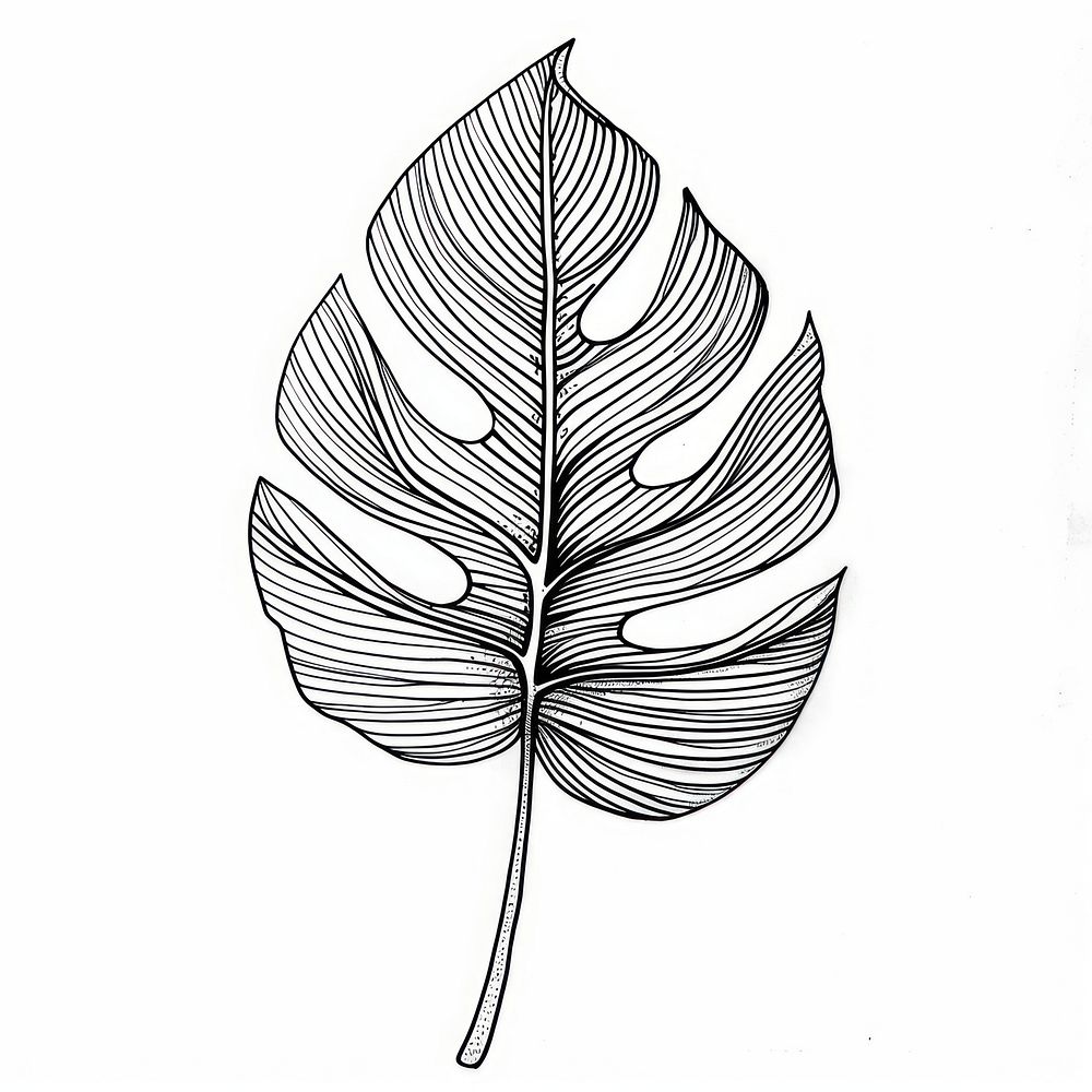 Continuous line drawing tropical leave sketch plant leaf.