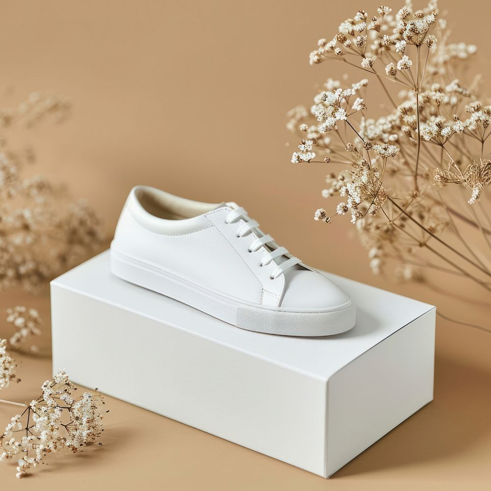 Shoes packaging  footwear white plant.
