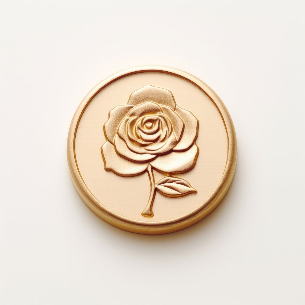 Garden rose Seal Wax Stamp gold bronze white background.