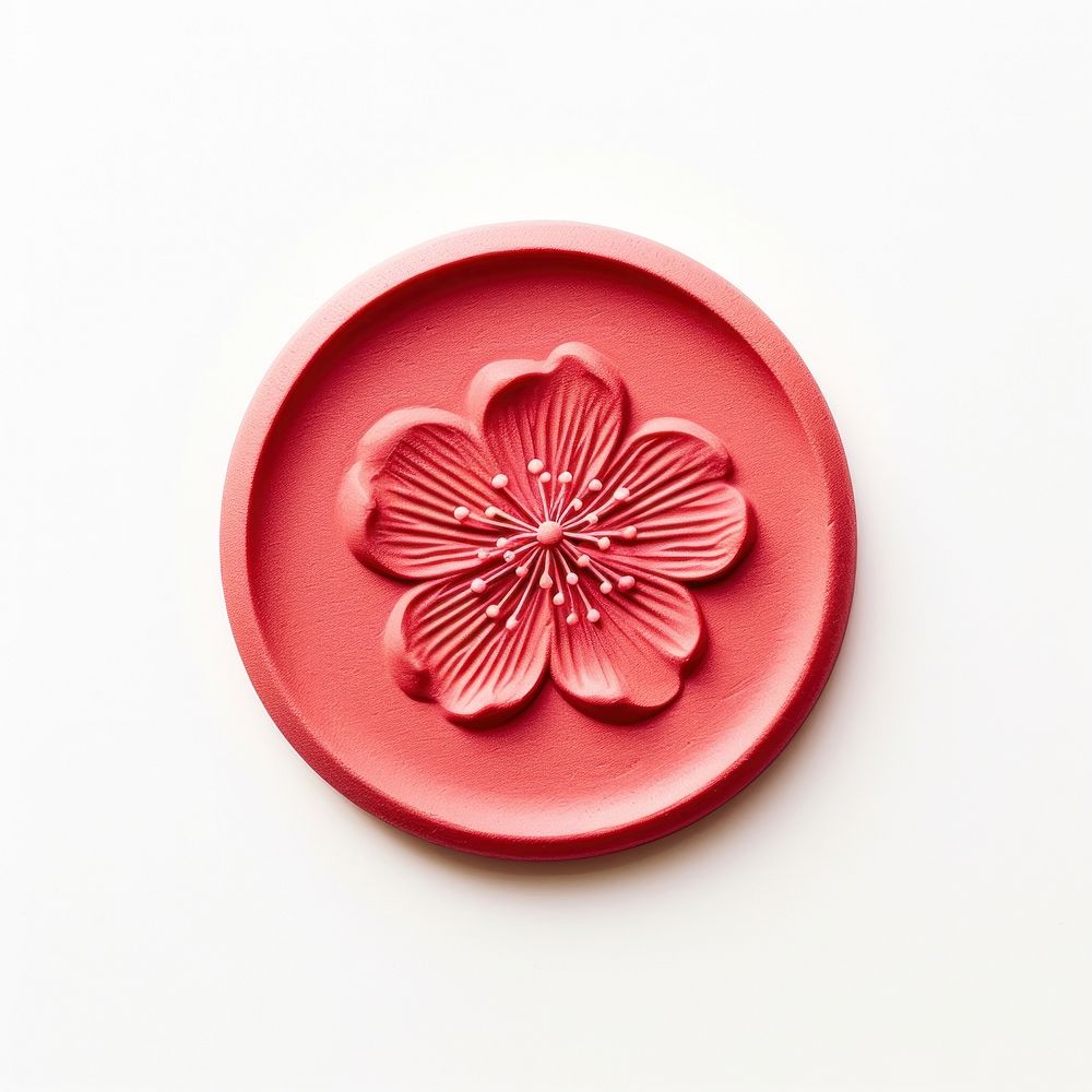 Sakura flower Seal Wax Stamp plate food white background.
