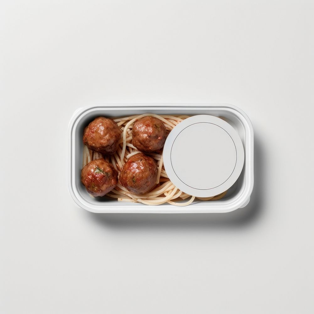 Takeaway food container box  with Spaghetti And Meatballs and blank label  packaging meatball freshness ekiben.