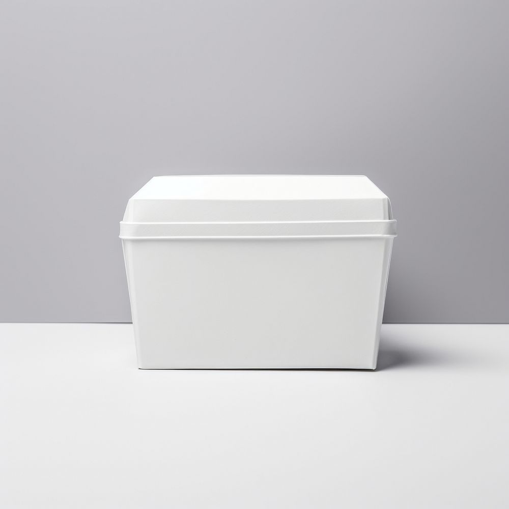 Takeaway food container box  with vegetable and blank label  packaging bathroom toilet white.