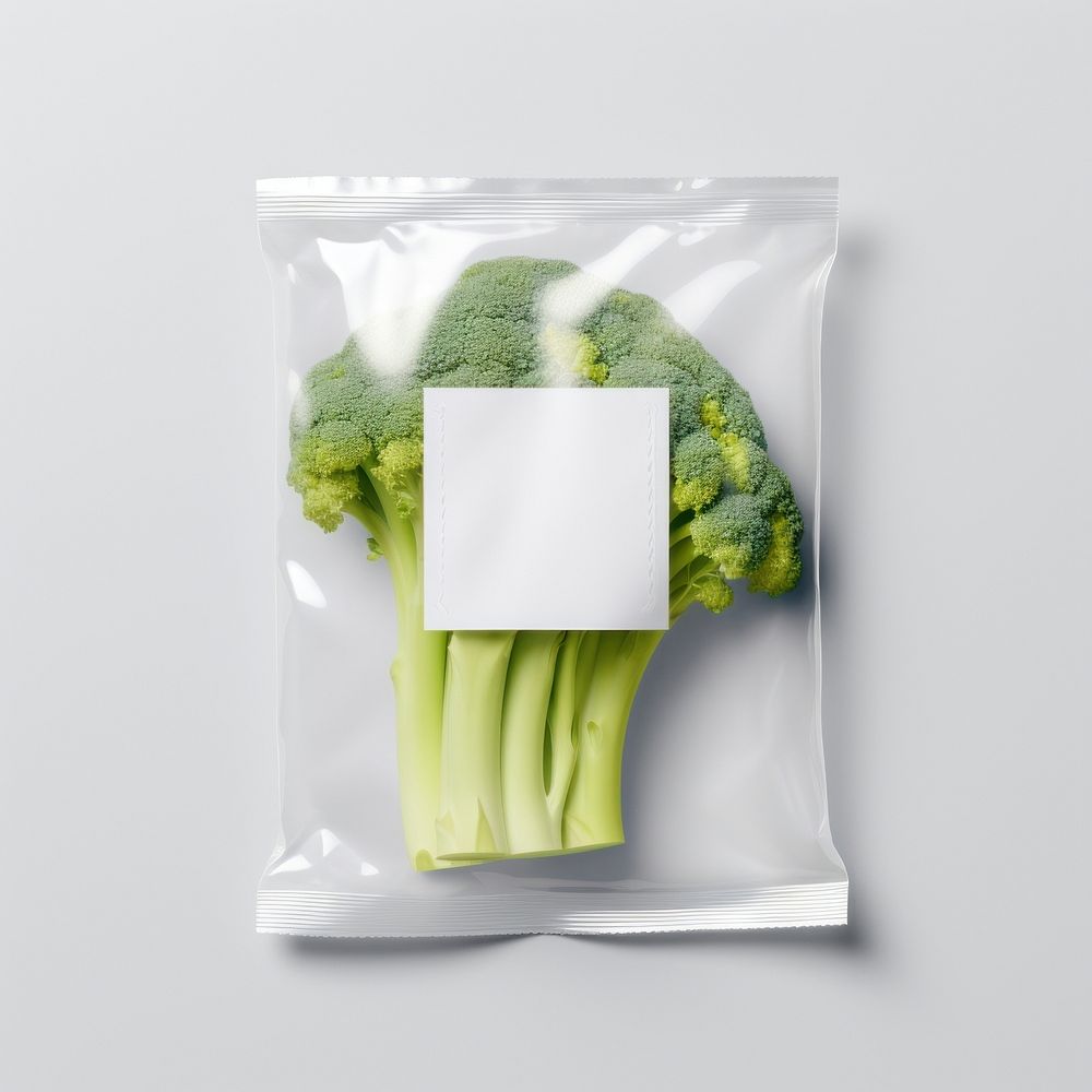 Broccolis plastic bag with blank label  packaging broccoli vegetable plant.