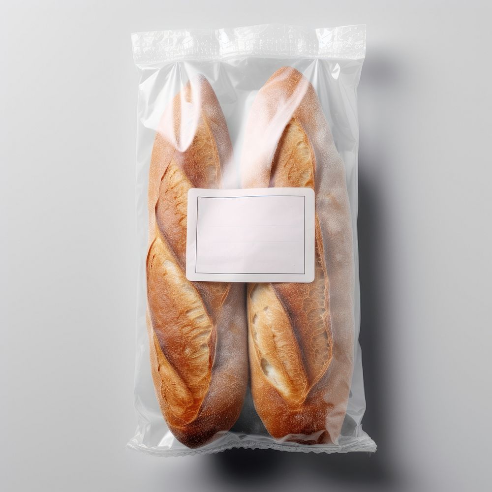 French loaf plastic bag  packaging baguette bread food.