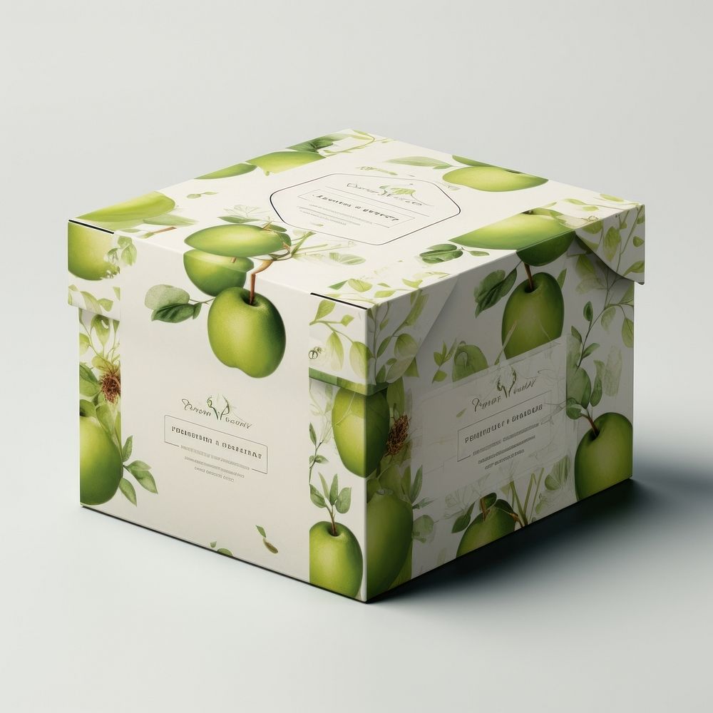 Green apples box with label  packaging cardboard carton fruit.