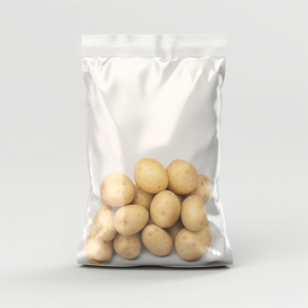 Potatoes plastic bag with blank label  packaging vegetable plant food.