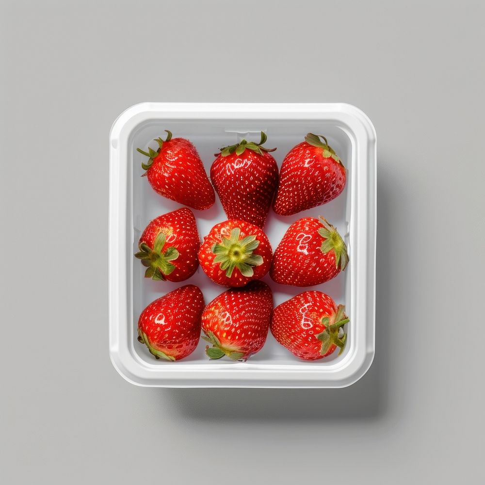 Strawberry plastic box with blank label  packaging fruit plant food.