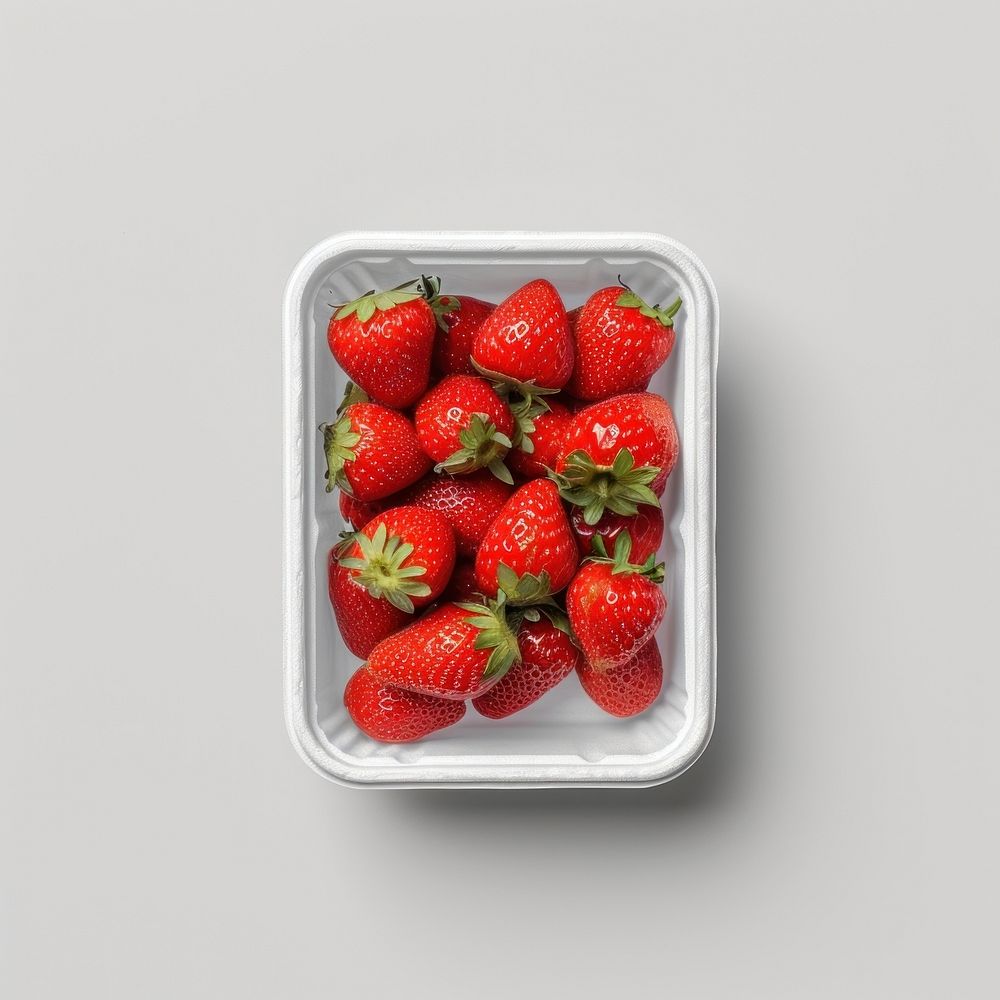 Strawberry plastic box with blank label  packaging fruit plant food.