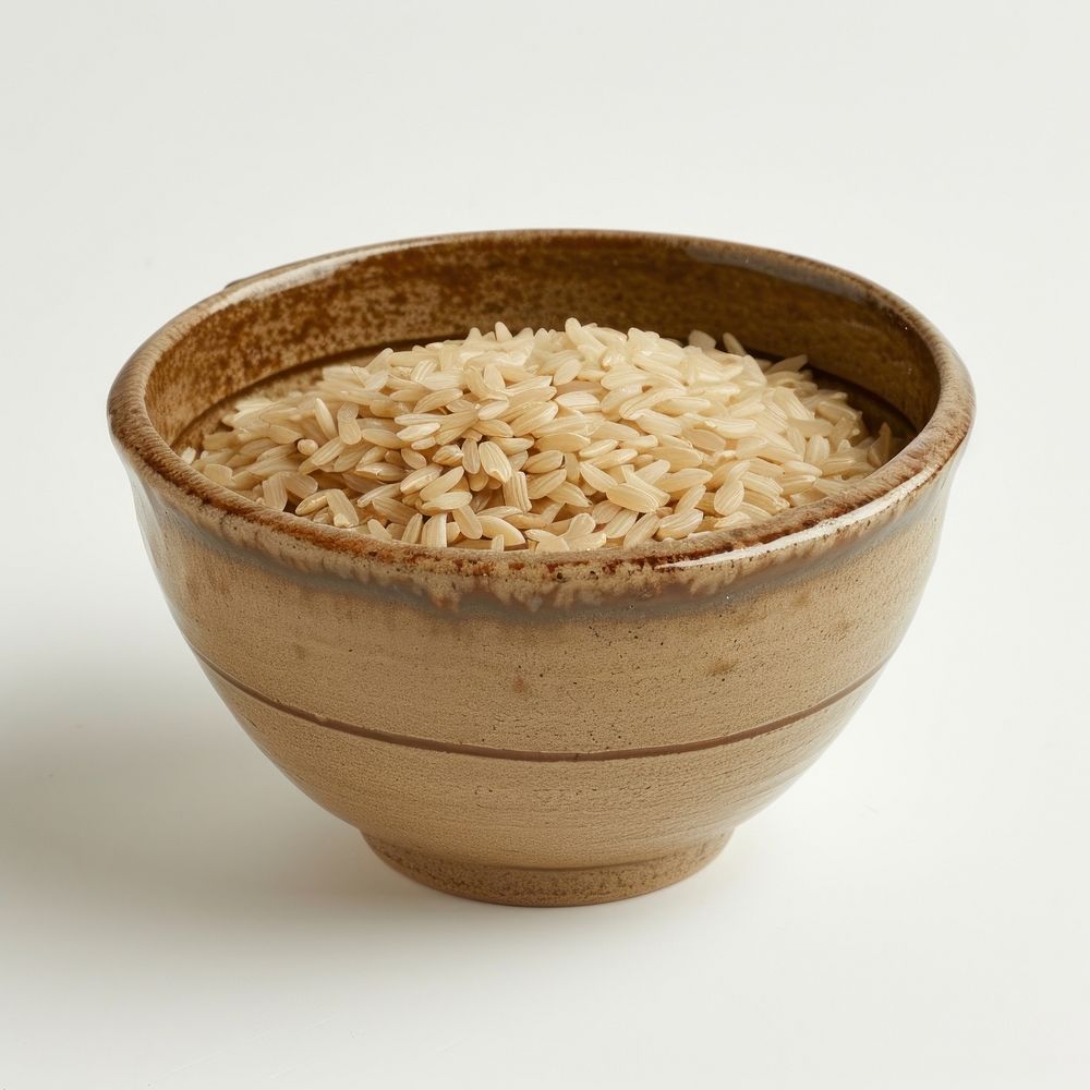 Brown rice ceramic bowl food refreshment ingredient.