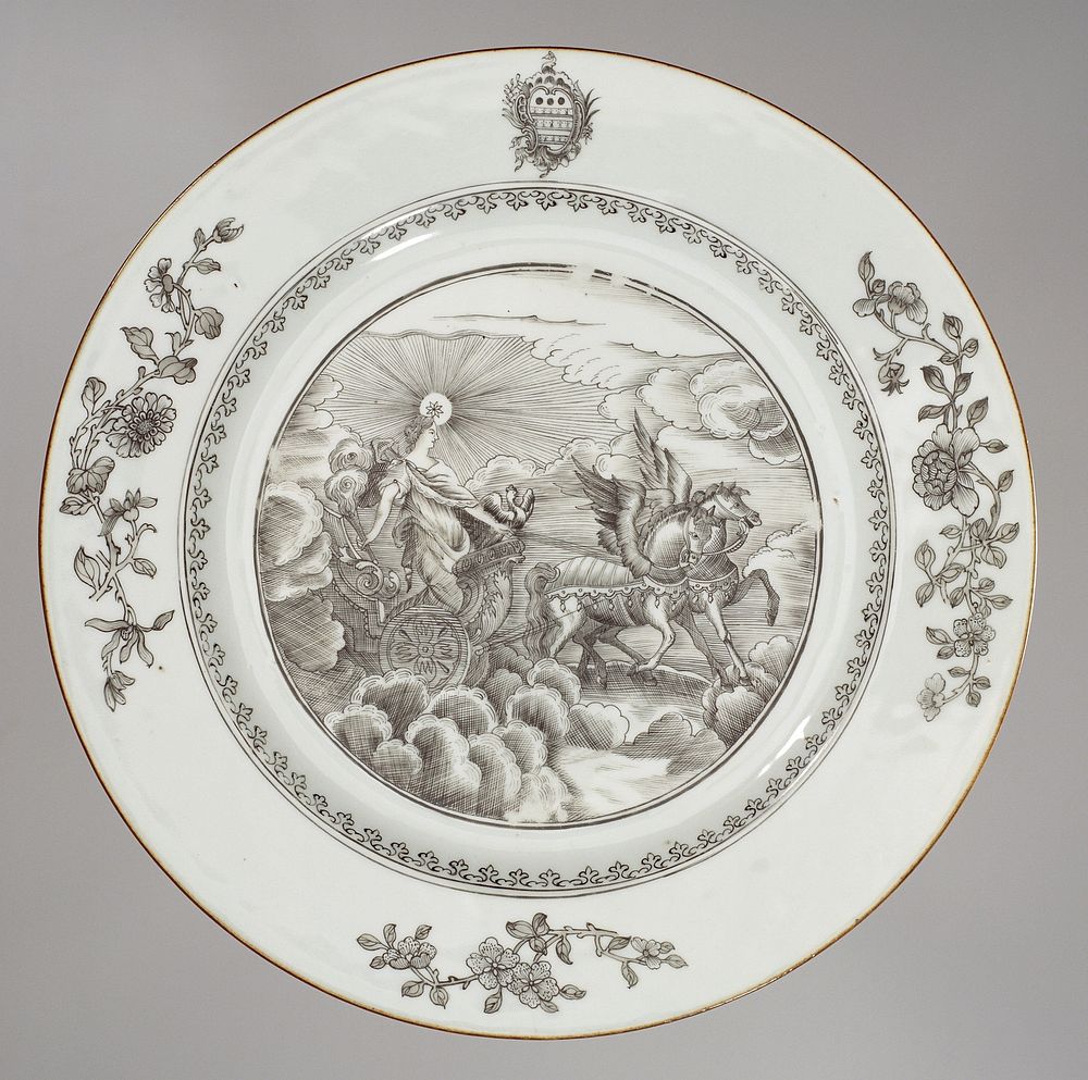 Plate with an image of Aurora and the coat of arms of the Humbertson family (c. 1750 - c. 1774) by anonymous
