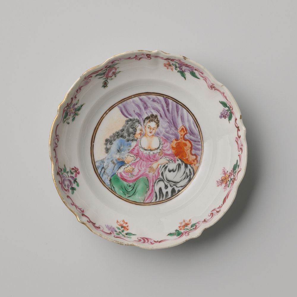 Saucer with a prostitute and man in an interior (c. 1775 - c. 1799) by anonymous and Bernard Picart