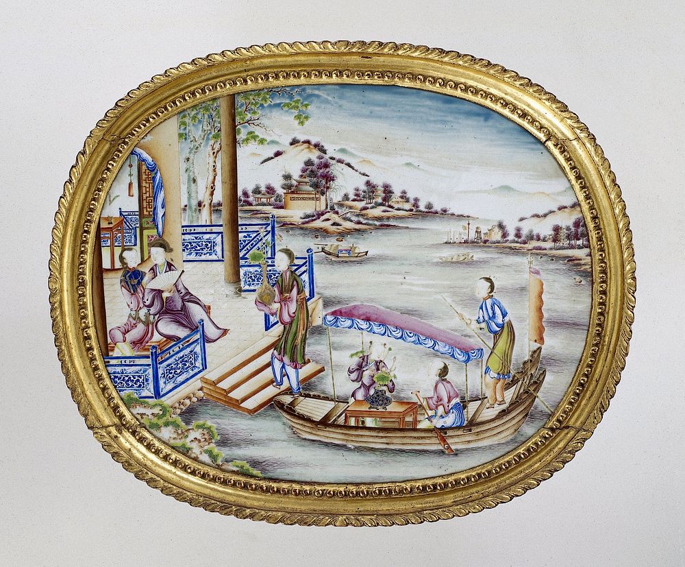 Oval panel with figures in a water landscape (c. 1770 - c. 1775) by anonymous