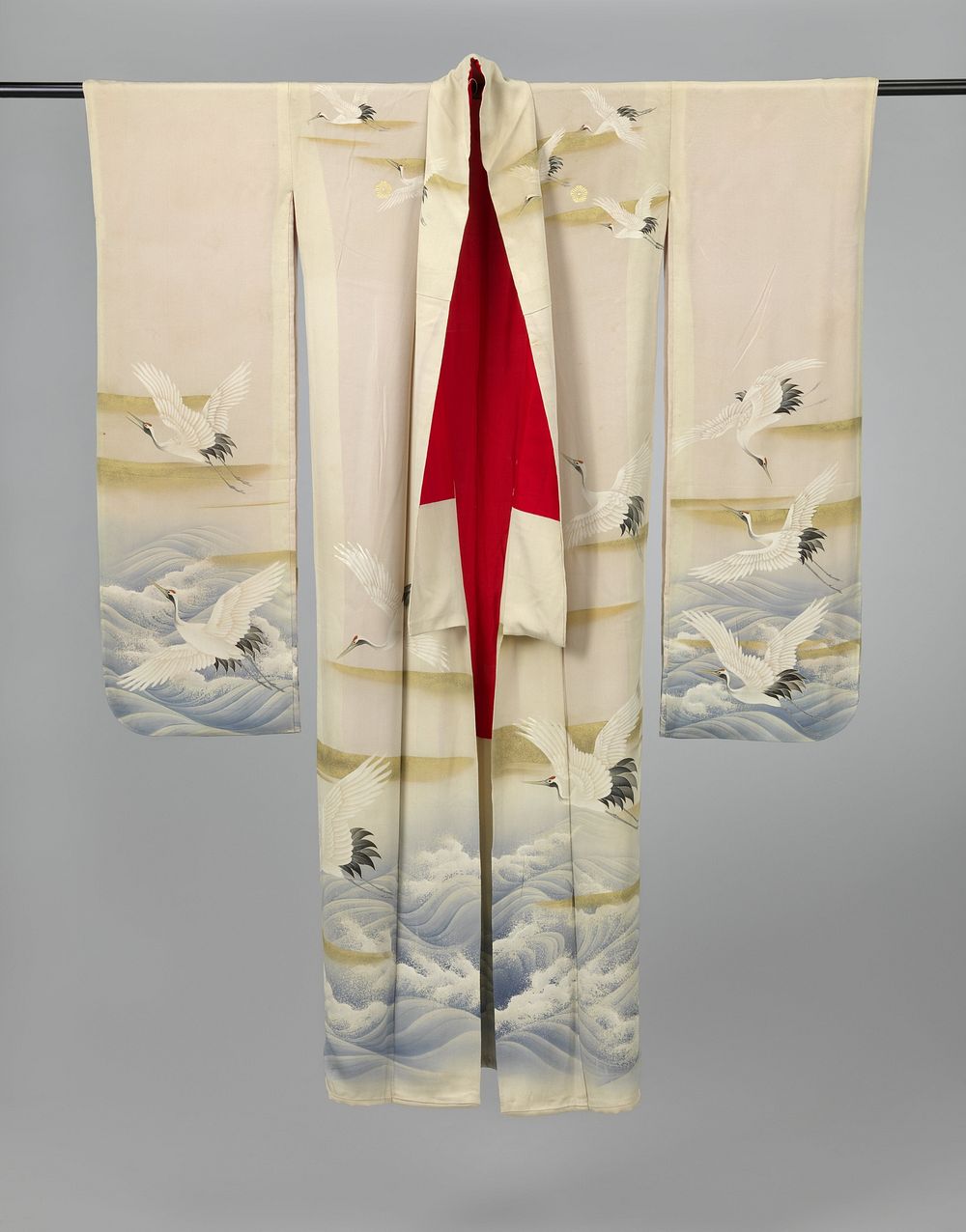 Set of three women’s kimonos decorated with cranes (1920 - 1940) by anonymous