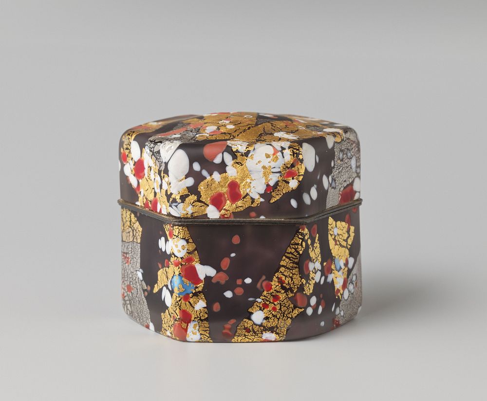 Glass lidded container with silver mounts (c. 1980 - c. 2000) by Fujita Kyōhei