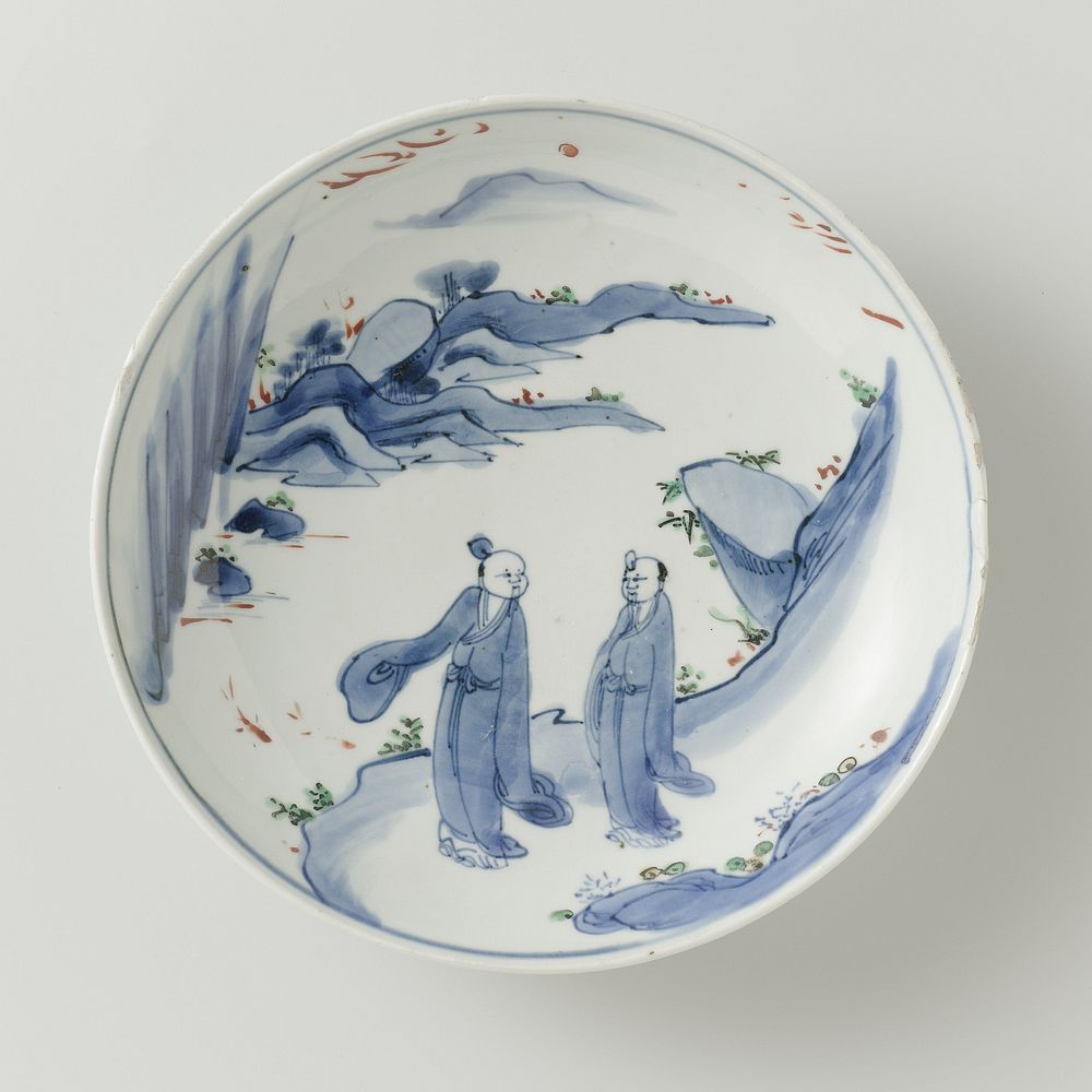 Saucer-dish with to Chinese figures in a landscape (c. 1621 - c. 1627) by anonymous