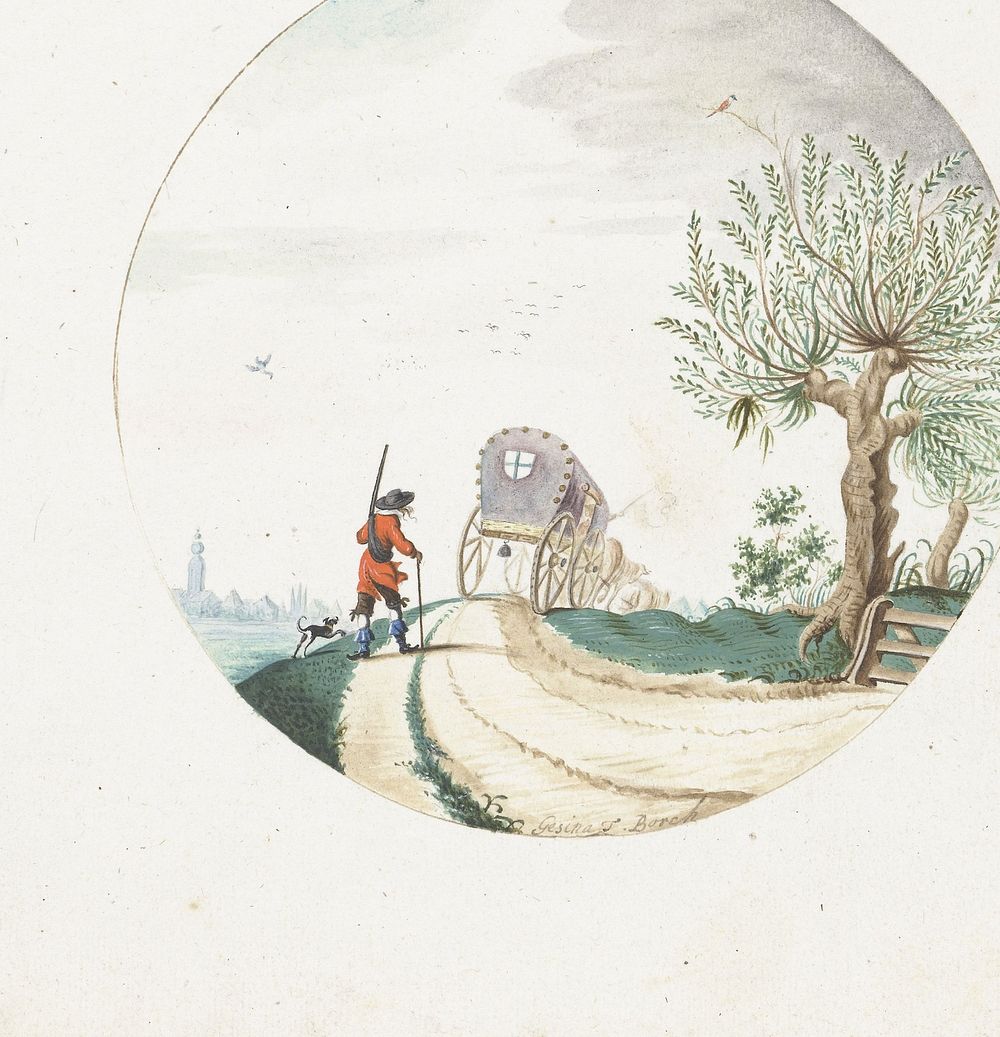 Zomer: landweg met jager en koets (c. 1655) by Gesina ter Borch