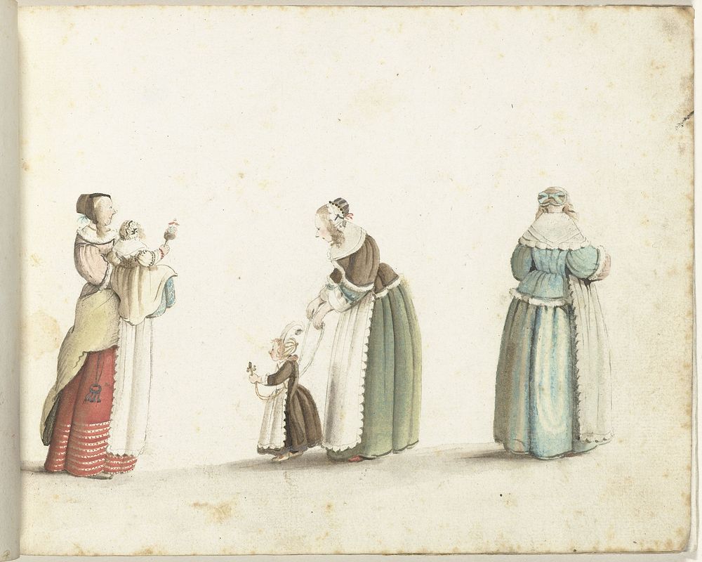 Drie staande vrouwen en twee kinderen (c. 1649) by Gesina ter Borch
