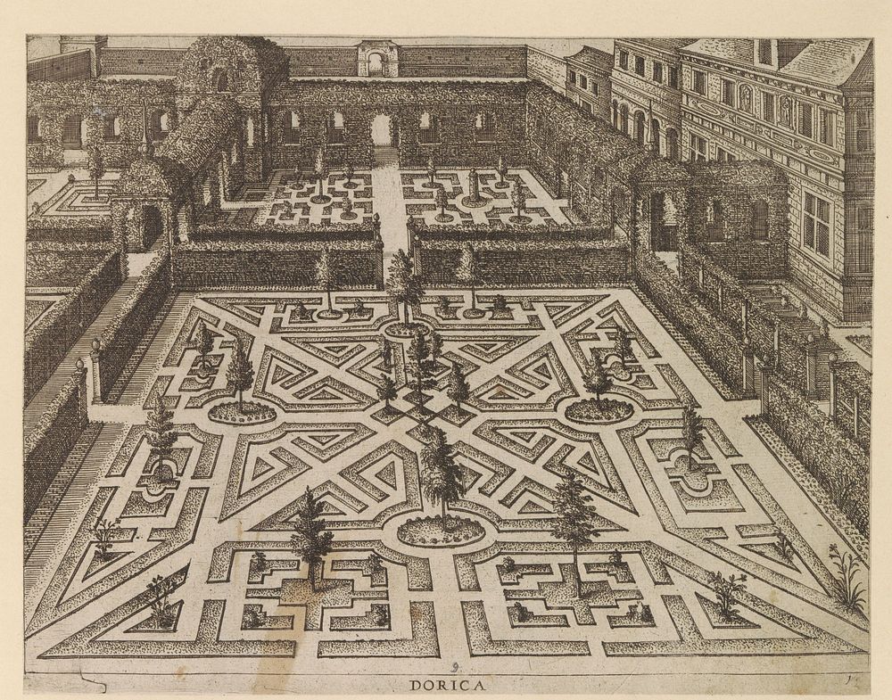 Tuin met een parterre en diagonale paden (c. 1600 - c. 1601) by anonymous, Hans Vredeman de Vries, Philips Galle and…