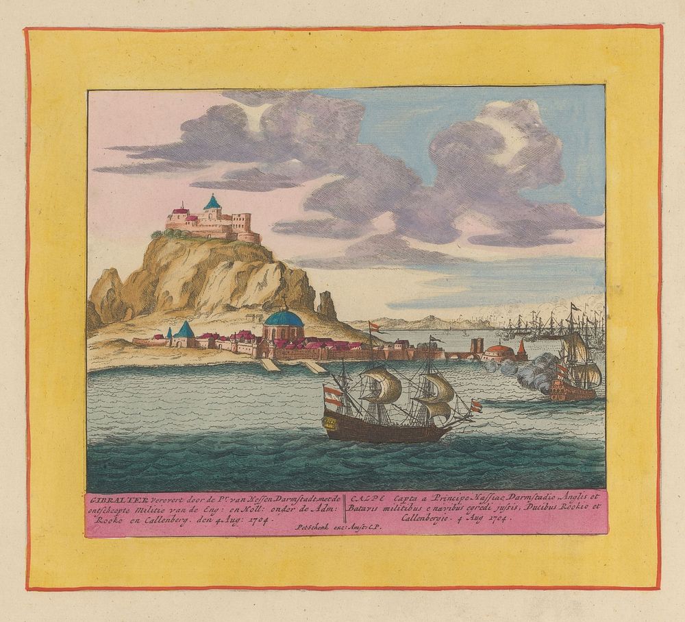 Verovering van Gibraltar door een Engels-Nederlandse vloot, 1704 (1707 - 1720) by Pieter Schenk I, Pieter Schenk I, Staten…