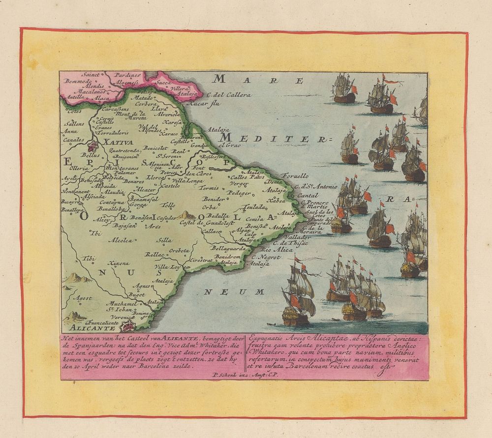 Kaart van Alicante (1707 - 1720) by Pieter Schenk I, Pieter Schenk I, Staten van Holland en West Friesland and Anna Beeck