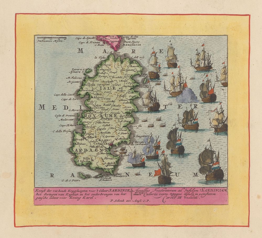 Kaart van Sardinië (1707 - 1720) by Pieter Schenk I, Pieter Schenk I, Staten van Holland en West Friesland and Anna Beeck